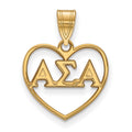 Sterling Silver Gold-plated LogoArt Alpha Sigma Alpha Sorority Greek Letters Heart Pendant