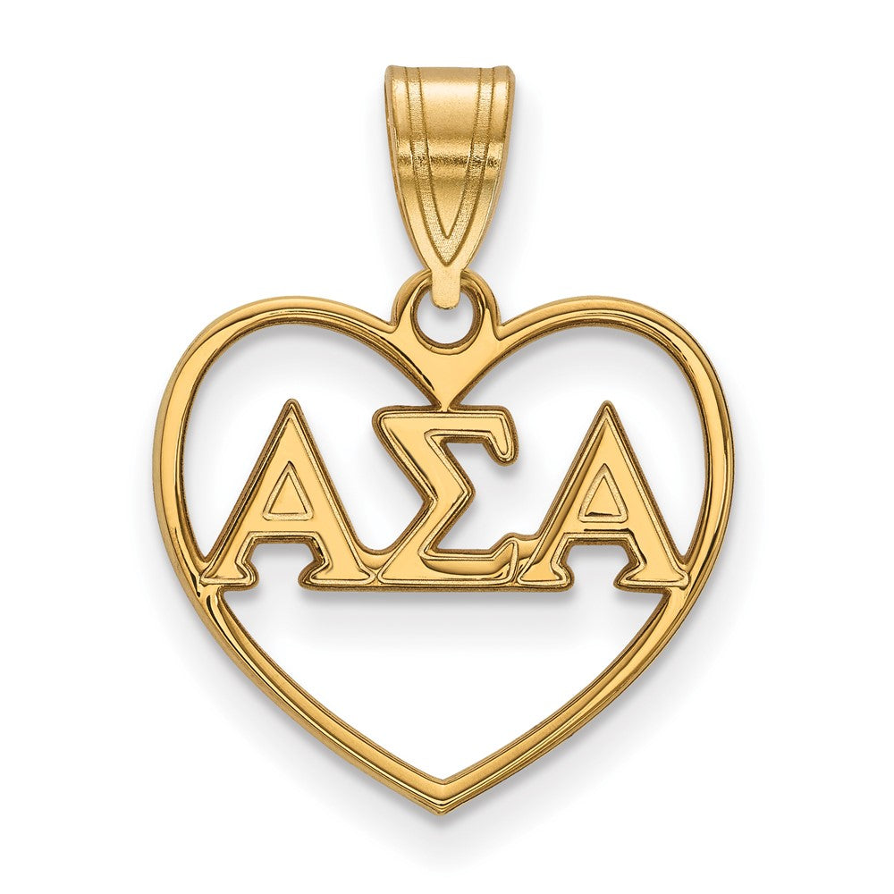 Sterling Silver Gold-plated LogoArt Alpha Sigma Alpha Sorority Greek Letters Heart Pendant