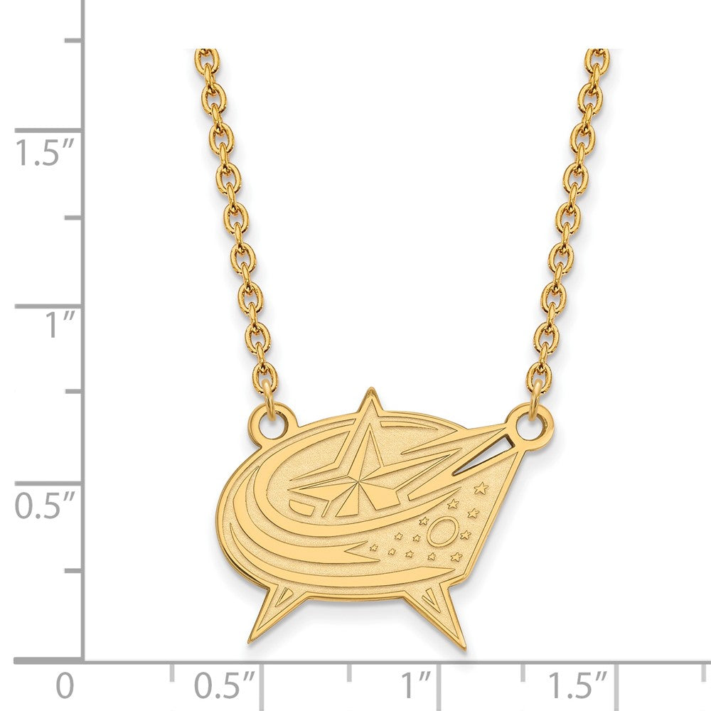 Sterling Silver Gold-plated NHL LogoArt Columbus Blue Jackets Large Pendant 18 inch Necklace