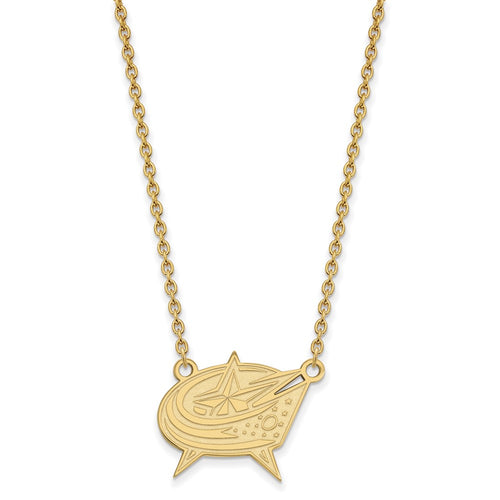 10k Gold NHL LogoArt Columbus Blue Jackets Large Pendant 18 inch Necklace