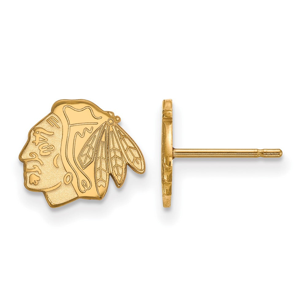 Sterling Silver Gold-plated NHL LogoArt Chicago Blackhawks Extra Small Post Earrings