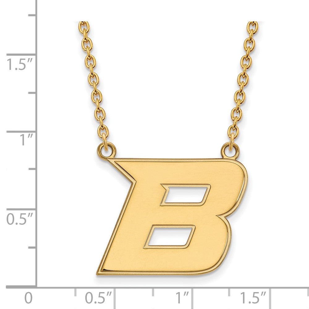 Sterling Silver Gold-plated LogoArt Boise State University Letter B Large Pendant 18 inch Necklace