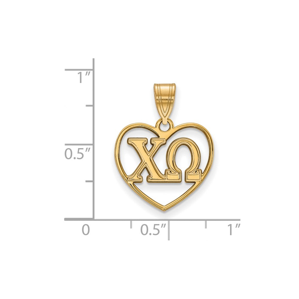 Sterling Silver Gold-plated LogoArt Chi Omega Sorority Greek Letters Heart Pendant