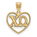 Sterling Silver Gold-plated LogoArt Chi Omega Sorority Greek Letters Heart Pendant