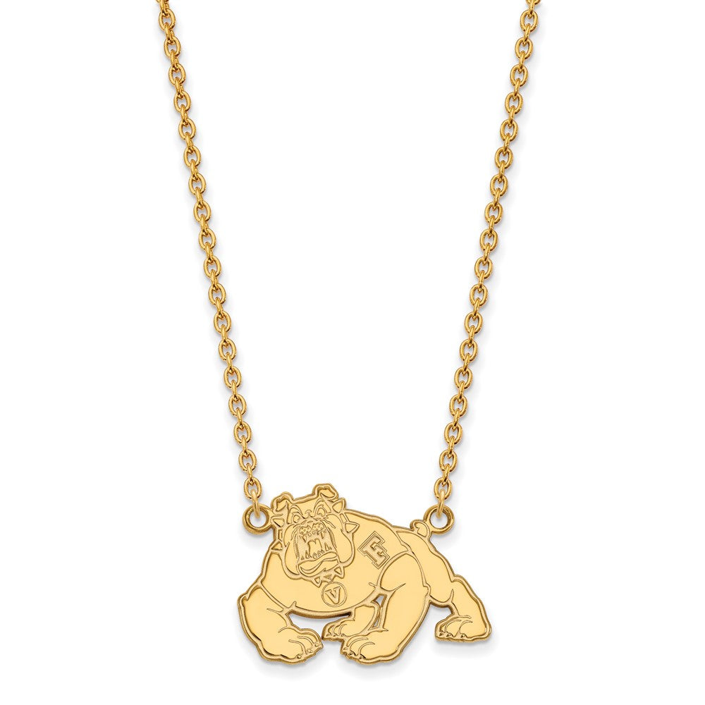 Sterling Silver Gold-plated LogoArt California State University Fresno Bulldog Large Pendant 18 inch Necklace
