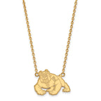 Sterling Silver Gold-plated LogoArt California State University Fresno Bulldog Large Pendant 18 inch Necklace