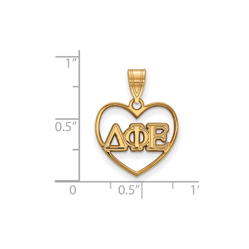 Sterling Silver Gold-plated LogoArt Delta Phi Epsilon Sorority Greek Letters Heart Pendant