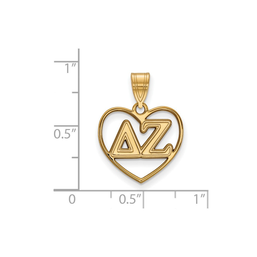 Sterling Silver Gold-plated LogoArt Delta Zeta Sorority Greek Letters Heart Pendant