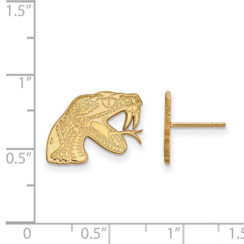 10k Gold LogoArt Florida A and M University Rattler Small Post Earrings