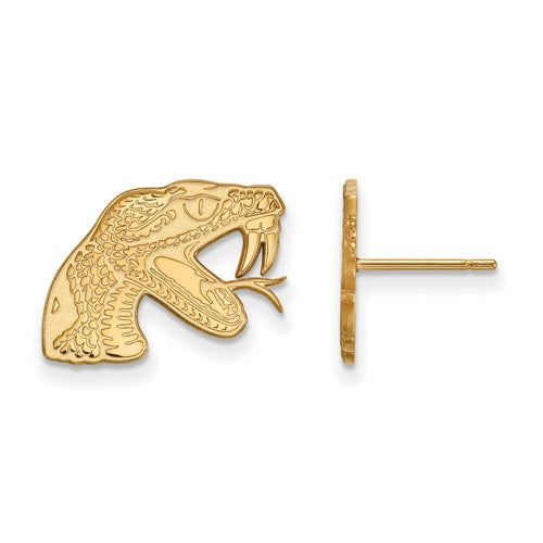 10k Gold LogoArt Florida A and M University Rattler Small Post Earrings