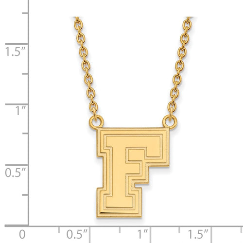 10k Gold LogoArt Fordham University Letter F Large Pendant 18 inch Necklace
