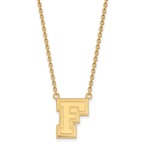 10k Gold LogoArt Fordham University Letter F Large Pendant 18 inch Necklace