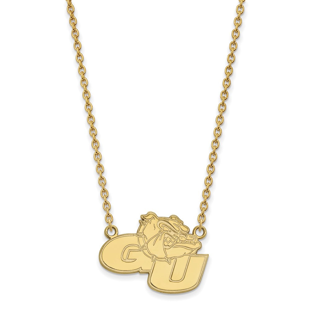 Sterling Silver Gold-plated LogoArt Gonzaga University G-U Bulldog Large Pendant 18 inch Necklace