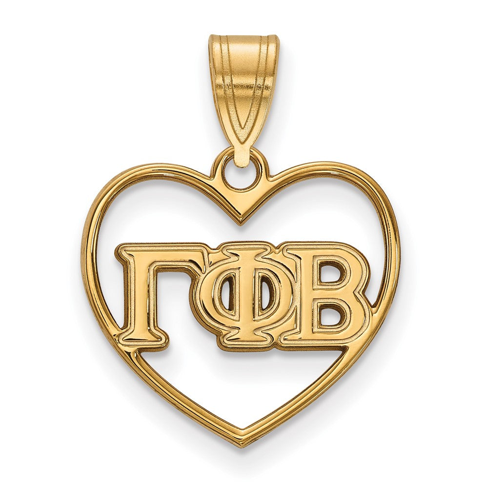 Sterling Silver Gold-plated LogoArt Gamma Phi Beta Sorority Greek Letters Heart Pendant