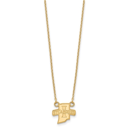 10k Gold LogoArt Indiana State University Sycamores Small Pendant 18 inch Necklace