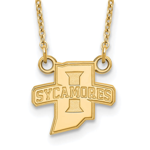 10k Gold LogoArt Indiana State University Sycamores Small Pendant 18 inch Necklace