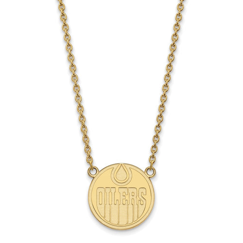 10k Gold NHL LogoArt Edmonton Oilers Large Pendant 18 inch Necklace
