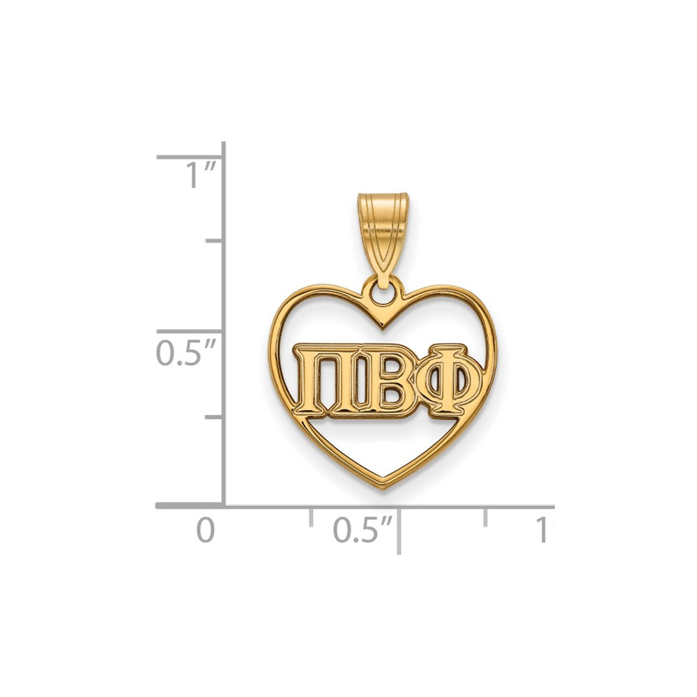 Sterling Silver Gold-plated LogoArt Pi Beta Phi Sorority Greek Letters Heart Pendant