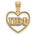 Sterling Silver Gold-plated LogoArt Pi Beta Phi Sorority Greek Letters Heart Pendant