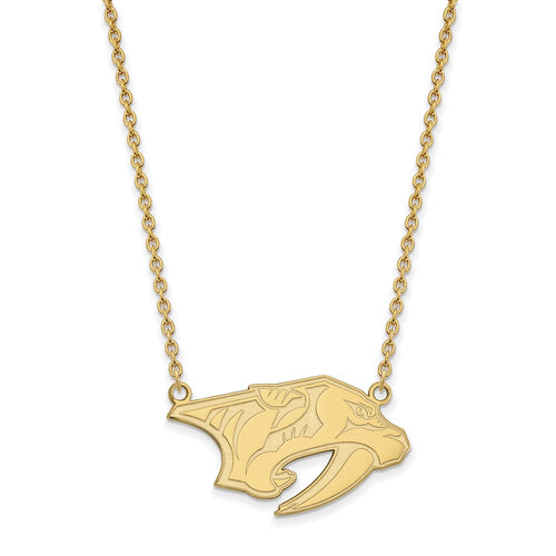 10k Gold NHL LogoArt Nashville Predators Large Pendant 18 inch Necklace