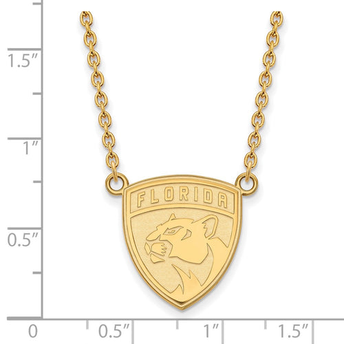 10k Gold NHL LogoArt Florida Panthers Large Pendant 18 inch Necklace