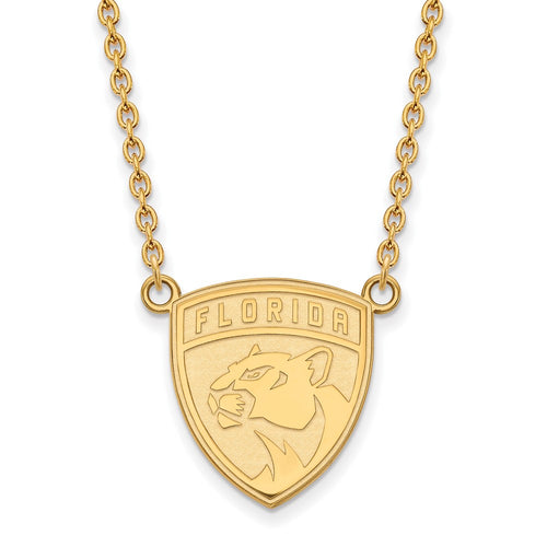 10k Gold NHL LogoArt Florida Panthers Large Pendant 18 inch Necklace