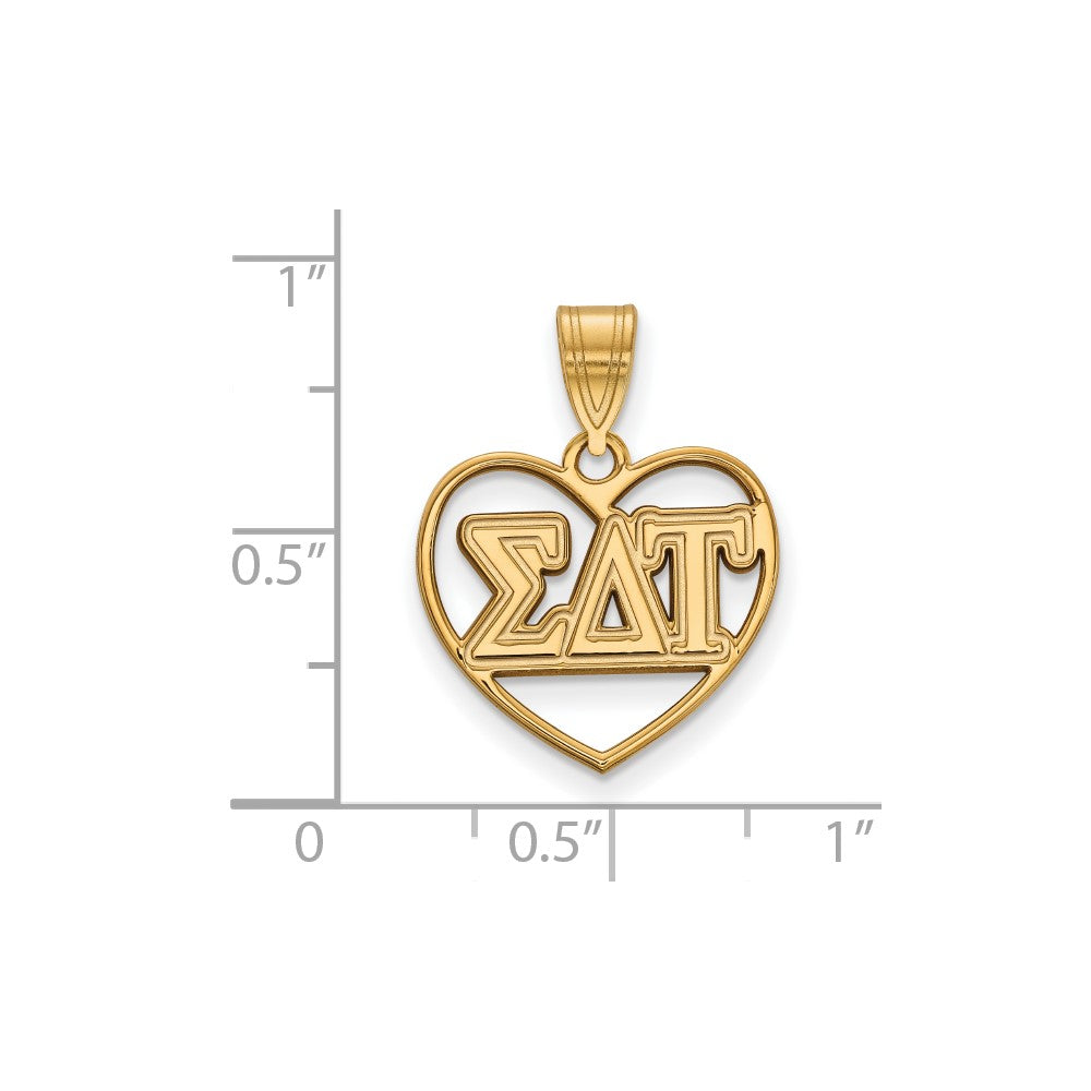 Sterling Silver Gold-plated LogoArt Sigma Delta Tau Sorority Greek Letters Heart Pendant
