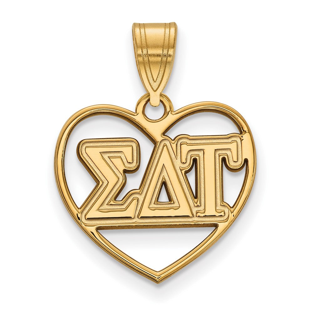 Sterling Silver Gold-plated LogoArt Sigma Delta Tau Sorority Greek Letters Heart Pendant