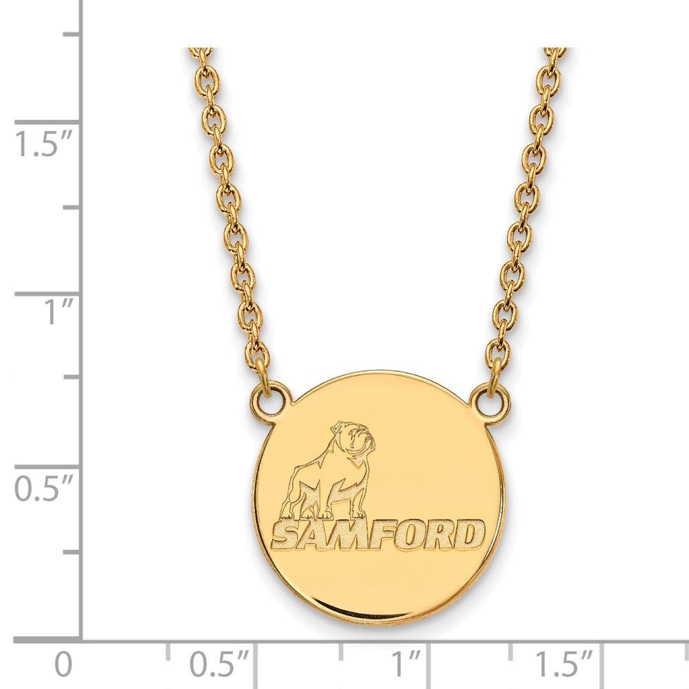 Sterling Silver Gold-plated LogoArt Samford University Large Disc Pendant 18 inch Necklace