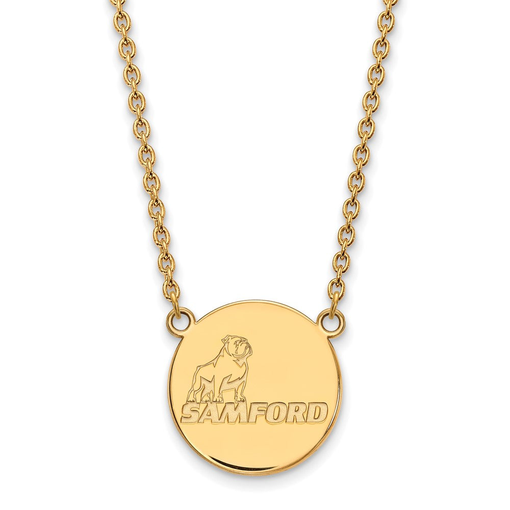 Sterling Silver Gold-plated LogoArt Samford University Large Disc Pendant 18 inch Necklace