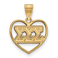 Sterling Silver Gold-plated LogoArt Sigma Sigma Sigma Sorority Greek Letters Heart Pendant