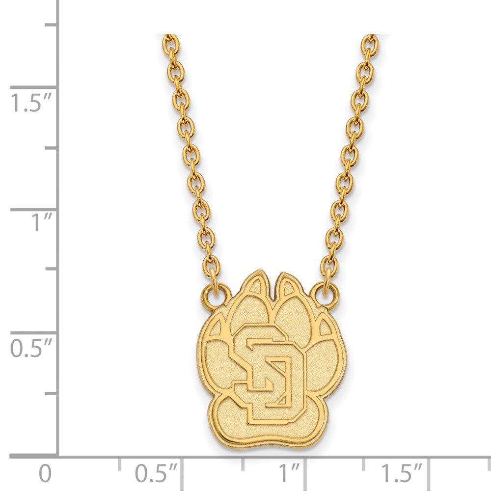 Sterling Silver Gold-plated LogoArt University of South Dakota Large Pendant 18 inch Necklace