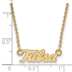 Sterling Silver Gold-plated LogoArt University of Tulsa T-U Small Pendant 18 inch Necklace