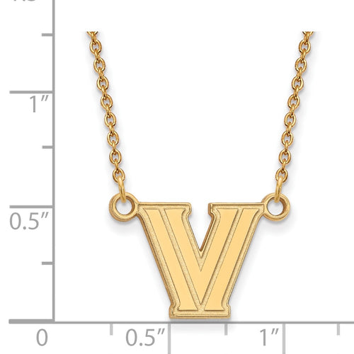 10k Gold LogoArt Villanova University Letter V Small Pendant 18 inch Necklace