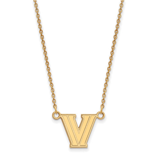 10k Gold LogoArt Villanova University Letter V Small Pendant 18 inch Necklace