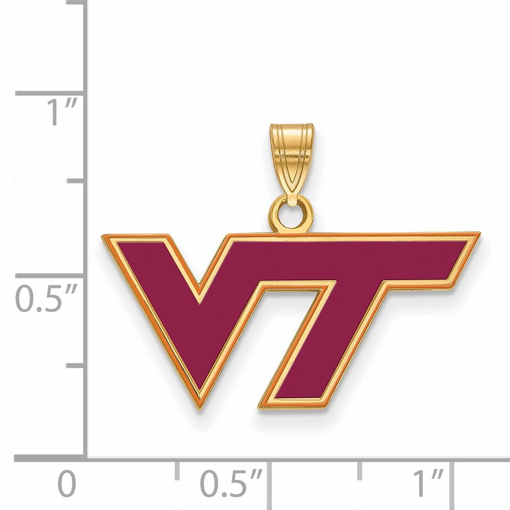 Sterling Silver Gold-plated LogoArt Virginia Tech V-T Medium Enameled Pendant
