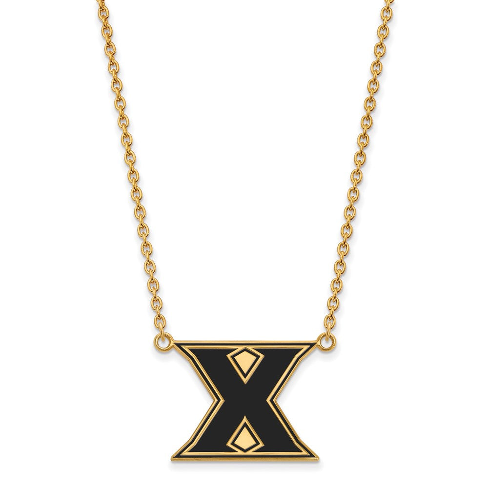 Sterling Silver Gold-plated LogoArt Xavier University Letter X Large Enameled Pendant 18 inch Necklace