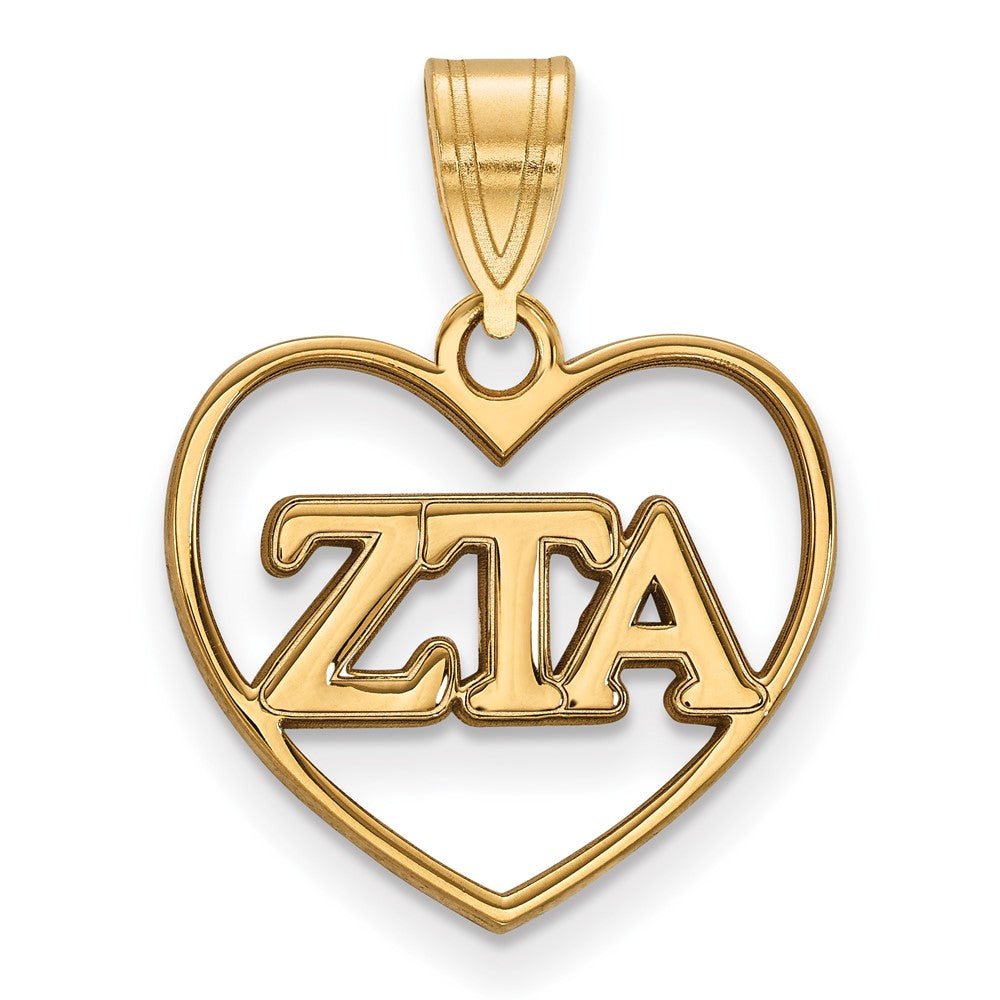 Sterling Silver Gold-plated LogoArt Zeta Tau Alpha Sorority Greek Letters Heart Pendant