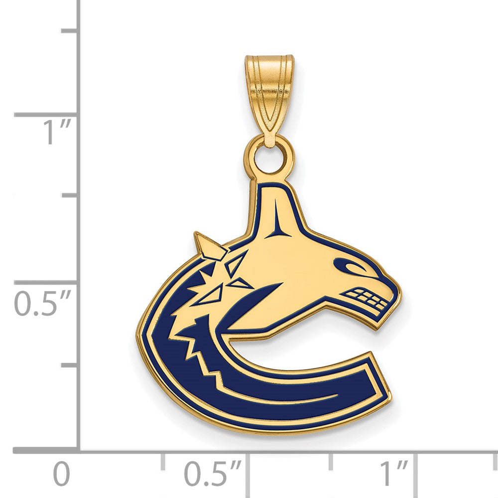 Sterling Silver Gold-plated NHL LogoArt Vancouver Canucks Large Enameled Pendant