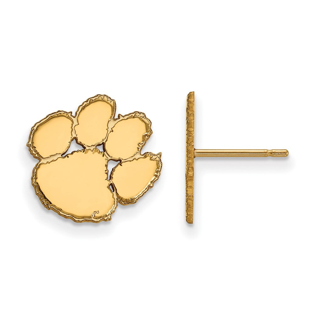 Sterling Silver Gold-plated LogoArt Clemson University Tiger Paw Small Post Earrings