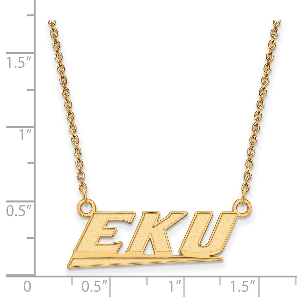 14k Gold LogoArt Eastern Kentucky University E-K-U Small Pendant 18 inch Necklace