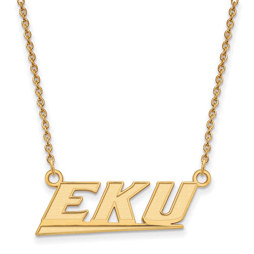10k Gold LogoArt Eastern Kentucky University E-K-U Small Pendant 18 inch Necklace
