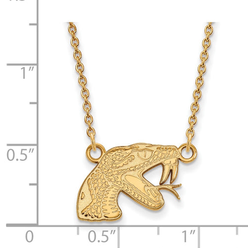 10k Gold LogoArt Florida A and M University Rattler Small Pendant 18 inch Necklace