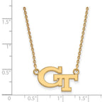 Sterling Silver Gold-plated LogoArt Georgia Institute of Technology G-T Small Pendant 18 inch Necklace