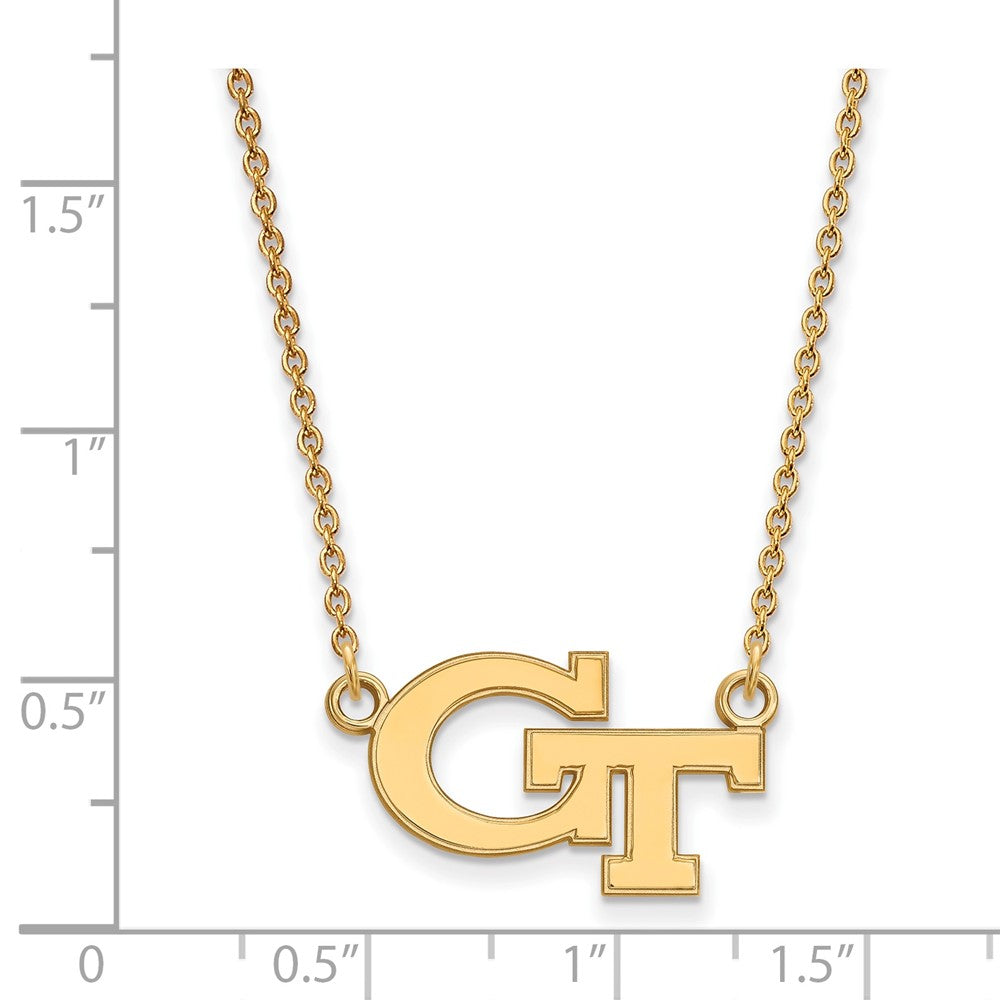 Sterling Silver Gold-plated LogoArt Georgia Institute of Technology G-T Small Pendant 18 inch Necklace