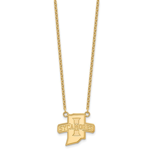 10k Gold LogoArt Indiana State University Sycamores Large Pendant 18 inch Necklace