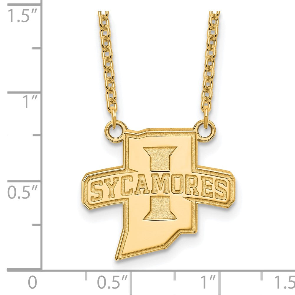 Sterling Silver Gold-plated LogoArt Indiana State University Sycamores Large Pendant 18 inch Necklace