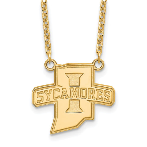 10k Gold LogoArt Indiana State University Sycamores Large Pendant 18 inch Necklace