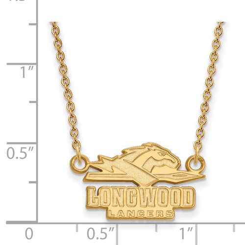 10k Gold LogoArt Longwood University Lancers Small Pendant 18 inch Necklace