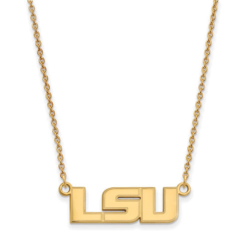 10k Gold LogoArt Louisiana State University L-S-U Small Pendant 18 inch Necklace